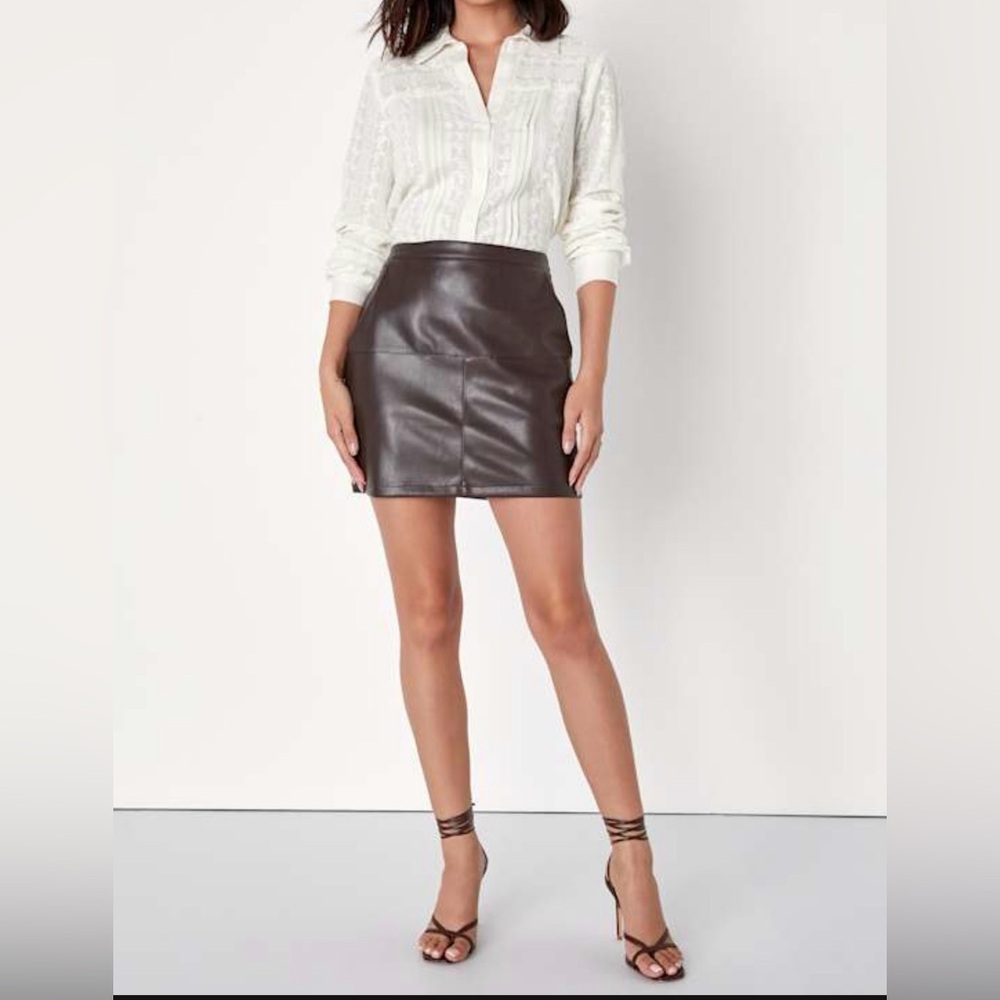 Lulu’s Faux Leather Mini Skirt - Dark Brown